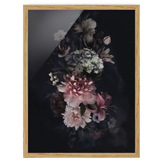 Obrazy w ramie do kuchni Kwiaty z mgłą na czarnym tle