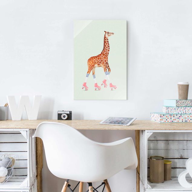 Obrazy na szkle portret Żyrafa na wrotkach
