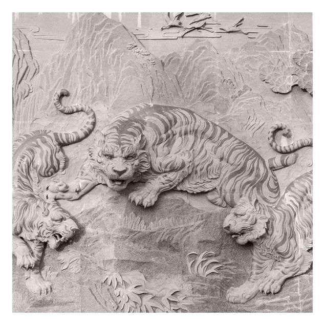 Fototapety Tygrys w stylu chinoiserie w kamieniu