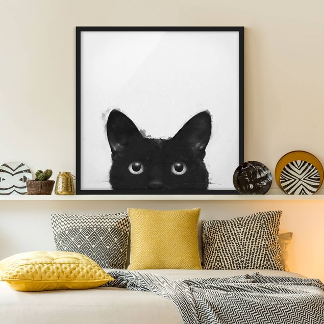 Obrazy w ramie do korytarzu Ilustracja czarnego kota na białym obrazie