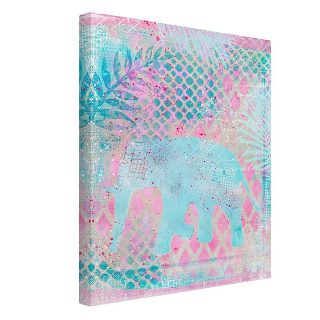 Obrazy na ścianę krajobrazy Kolorowy kolaż - słoń w kolorze niebieskim i różowym