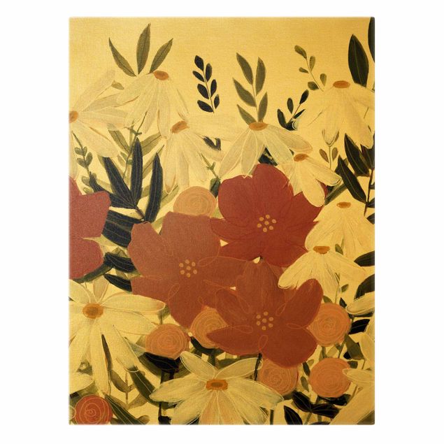 Złoty obraz na płótnie - Odmiana kwiatu w kolorach różowym i białym II
