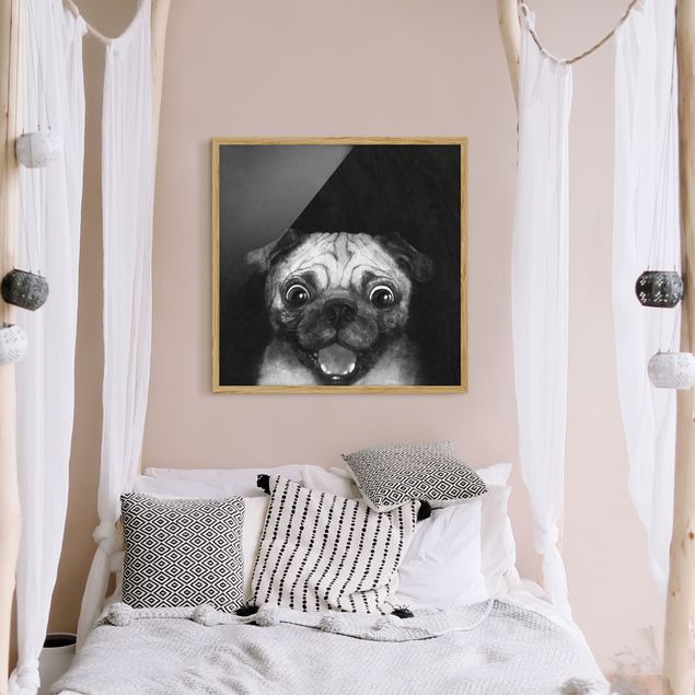 Obrazy pies Ilustracja pies Pug malarstwo na czarno-biały