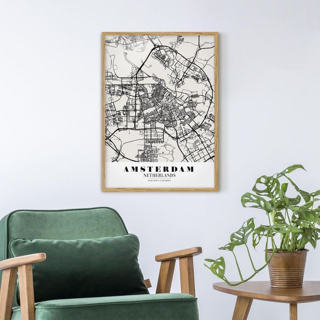 Obrazy w ramie do korytarzu Mapa miasta Amsterdam - Klasyczna