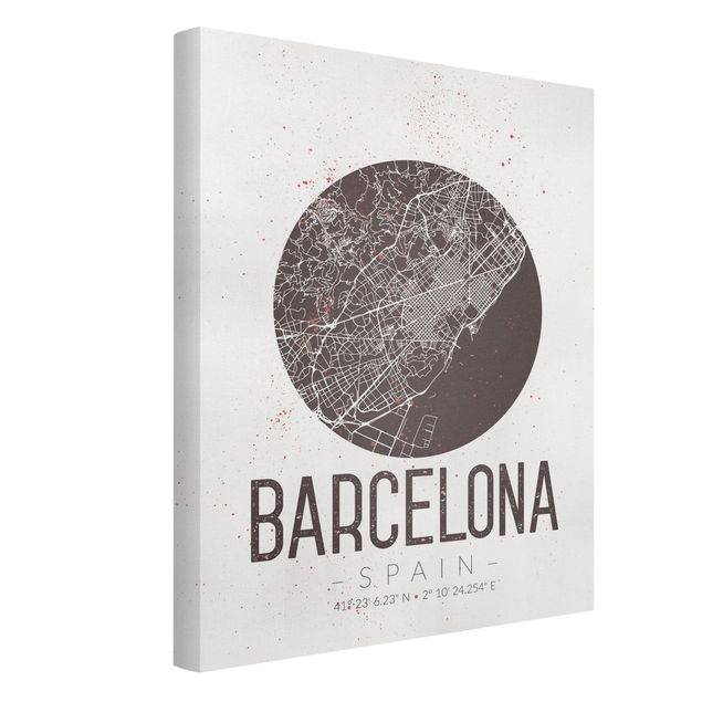 Obrazy z napisami Mapa miasta Barcelona - Retro