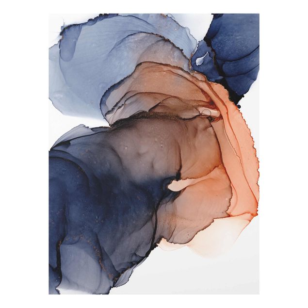 Obrazy na szkle abstrakcja Kropla oceanu niebiesko-pomarańczowa z dodatkiem złota