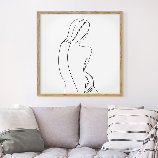 Obrazy w ramie artystyczne Line Art Kobieta z tyłu czarno-biały