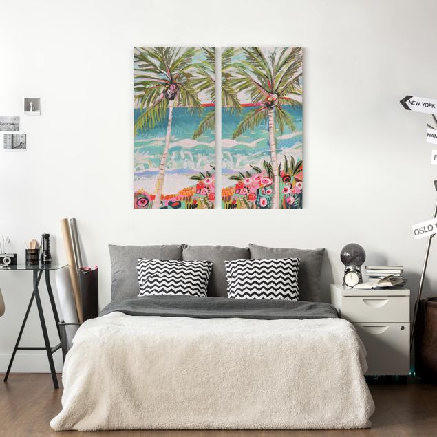 Obrazy nowoczesny Drzewo palmowe z różowymi kwiatami Zestaw I