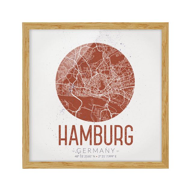 Obrazy w ramie do kuchni Mapa miasta Hamburg - Retro