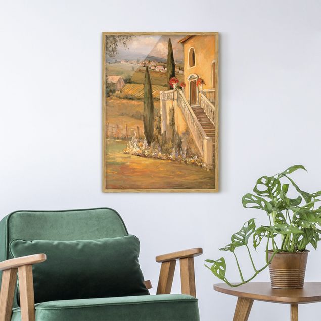Obrazy w ramie krajobraz Krajobraz włoski - schody do domu