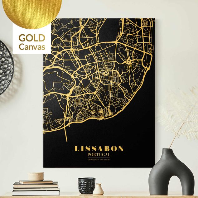Obrazy nowoczesny Mapa miasta Lisbon - Klasyczna Black