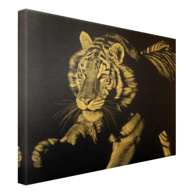 Obrazy na ścianę Tygrys w świetle słonecznym na tle czarnego nieba
