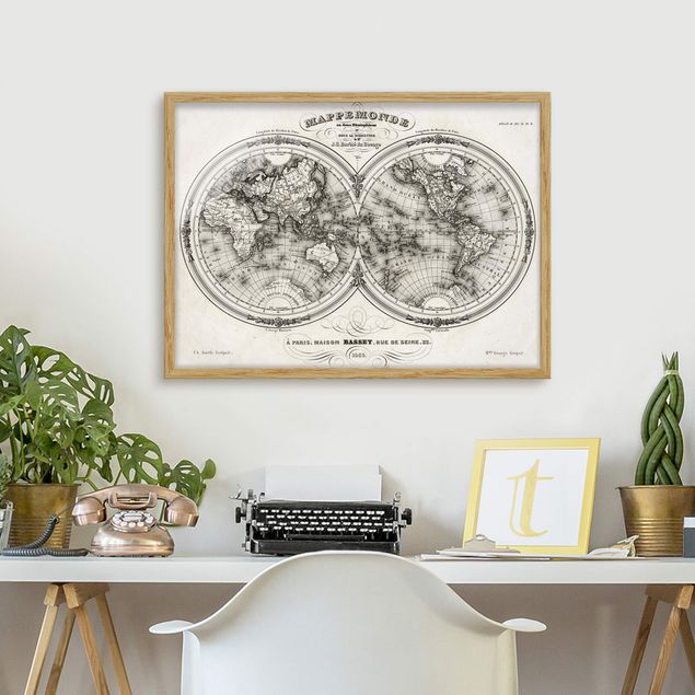 Obrazy w ramie do korytarzu Mapa świata - francuska mapa półkul z 1848 r.
