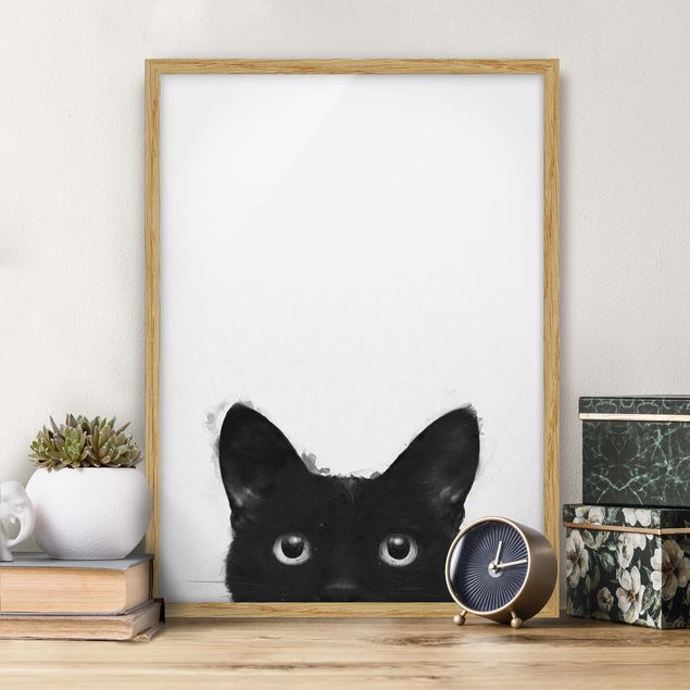 Dekoracja do kuchni Ilustracja czarnego kota na białym obrazie