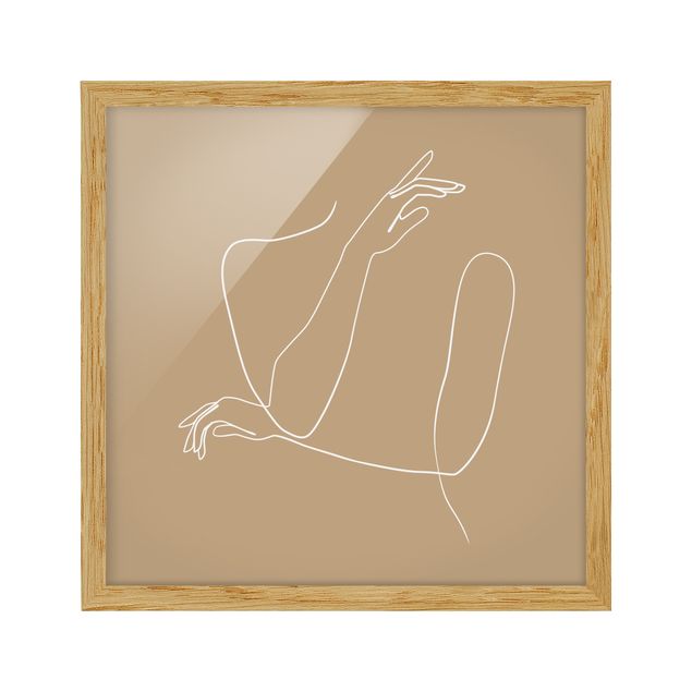 Obrazy w ramie do łazienki Line Art Ręce kobiety beżowy