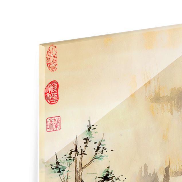 Obraz drzewo Japońska akwarela Rysowanie cedrów i gór
