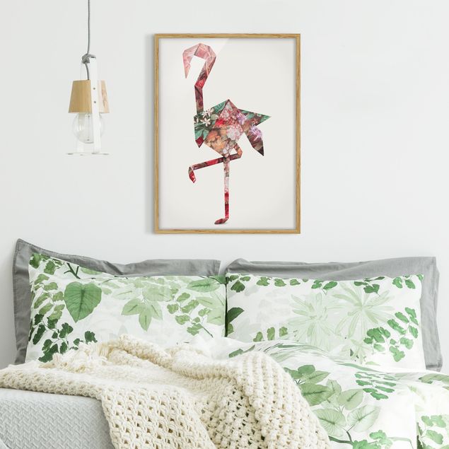 Obrazy w ramie artystyczny Origami Flamingo