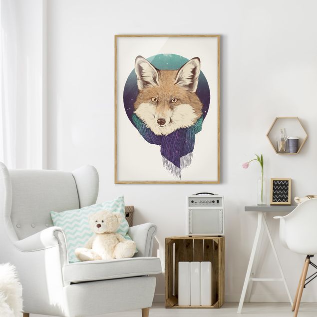 Obrazy w ramie do korytarzu Ilustracja Fox Moon Purpurowy turkusowy