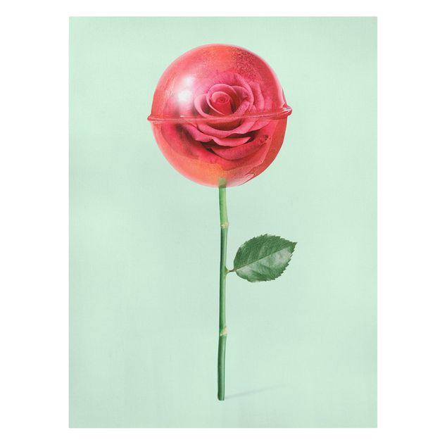 Zielony obraz Róża z lizakiem