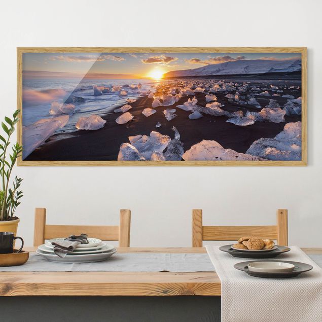 Obrazy w ramie krajobraz Lodowe kawałki na plaży Islandia