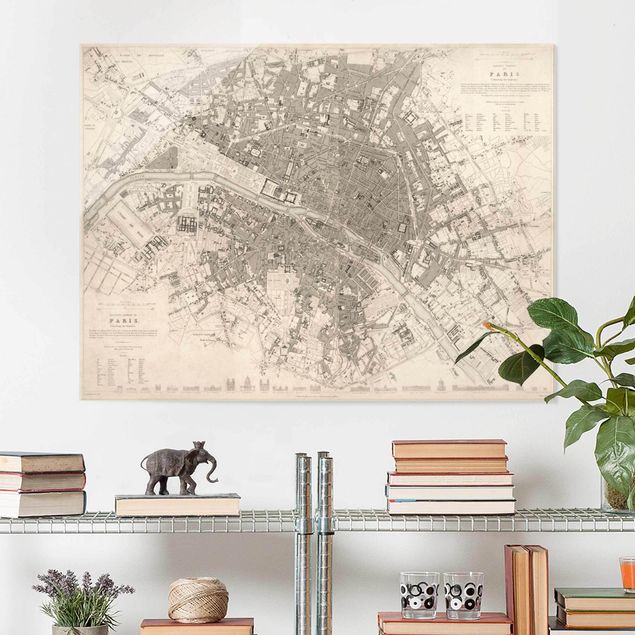 Obrazy na szkle architektura i horyzont Mapa miasta w stylu vintage Paryż