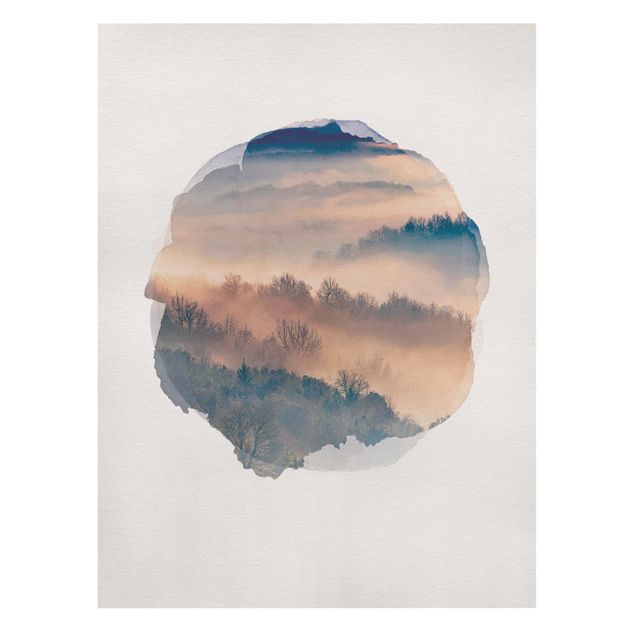 Obrazy krajobraz Akwarele - Mgła o zachodzie słońca