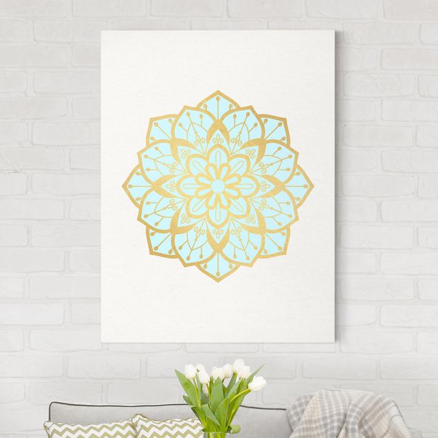 Dekoracja do kuchni Mandala Ilustracja kwiatowa jasnoniebieski złoty