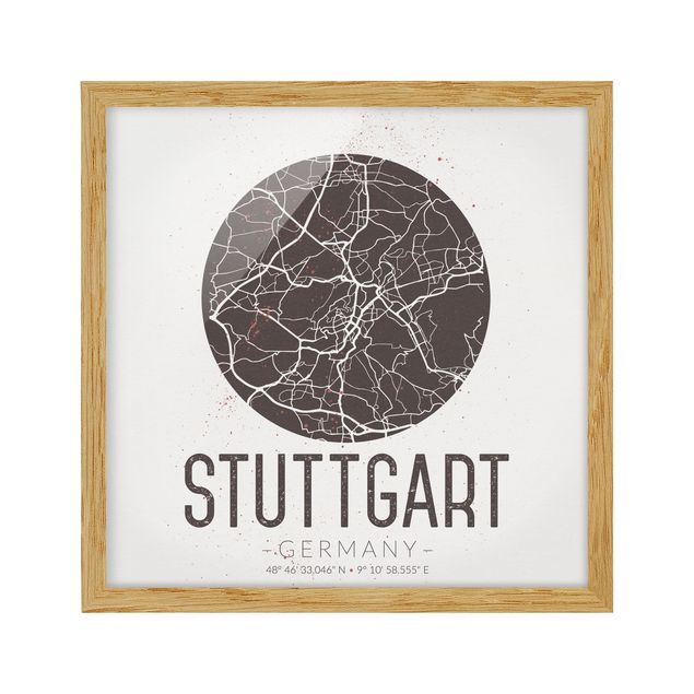 Obrazy w ramie do kuchni Mapa miasta Stuttgart - Retro