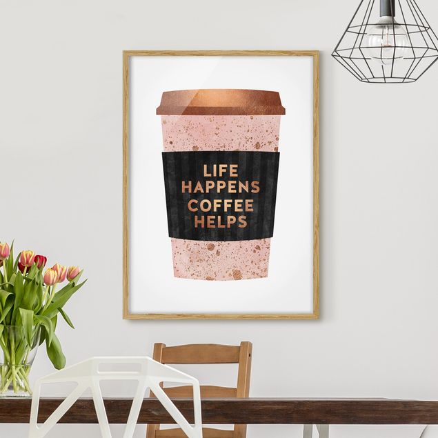 Dekoracja do kuchni Life Happens Coffee Helps Złoto