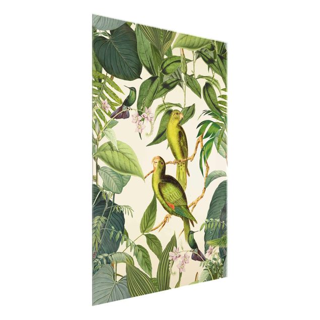 Obrazy nowoczesne Kolaże w stylu vintage - Papugi w dżungli