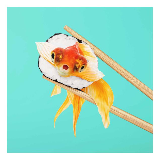 Obrazy na szkle artyści Sushi z złotą rybką