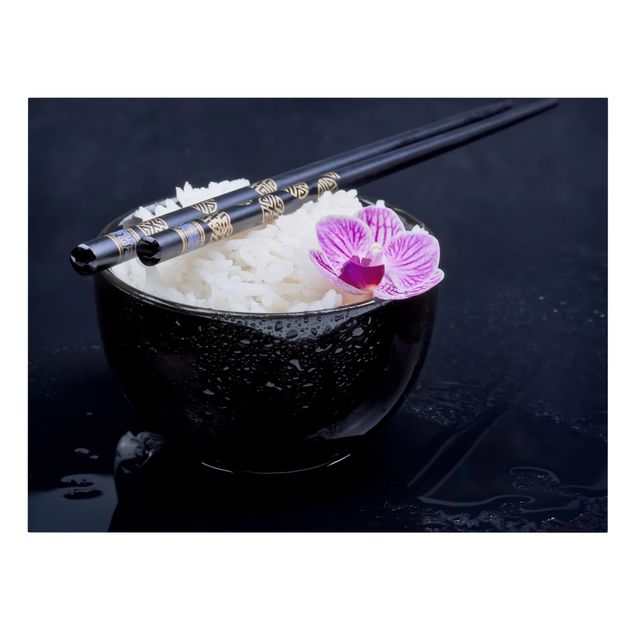 Obraz czarny Miska na ryż z orchideą