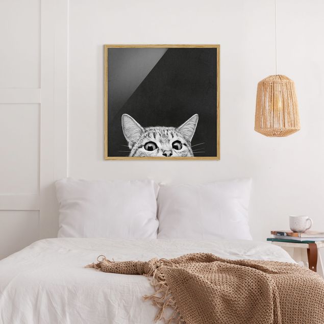 Obrazy w ramie do korytarzu Ilustracja kot czarno-biały rysunek
