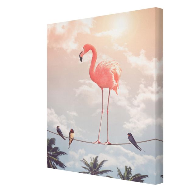 Obrazy ptaki na płótnie Niebo z flamingiem