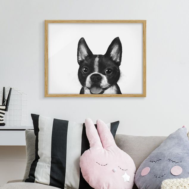 Obrazy w ramie do korytarzu Ilustracja pies Boston czarno-biały Painting