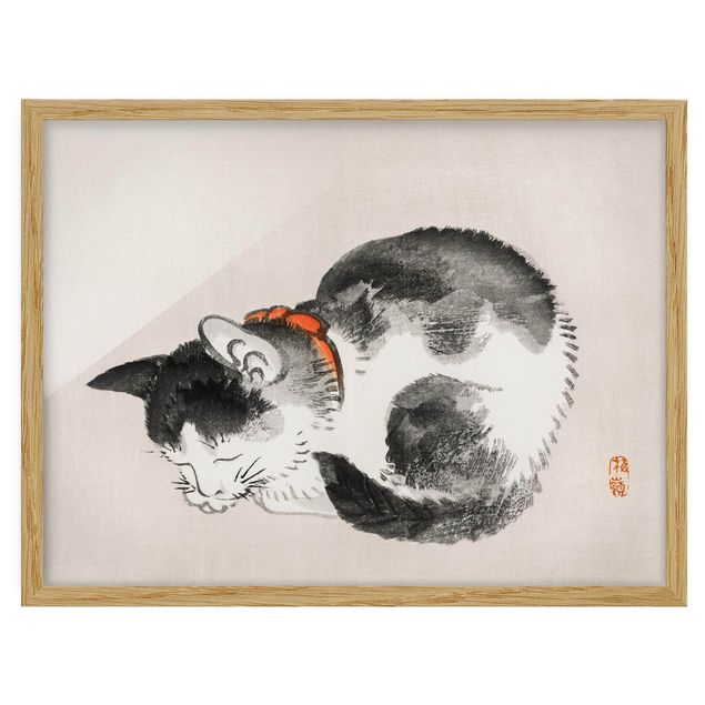 Koty obrazy Rysunki azjatyckie Vintage Śpiący kot