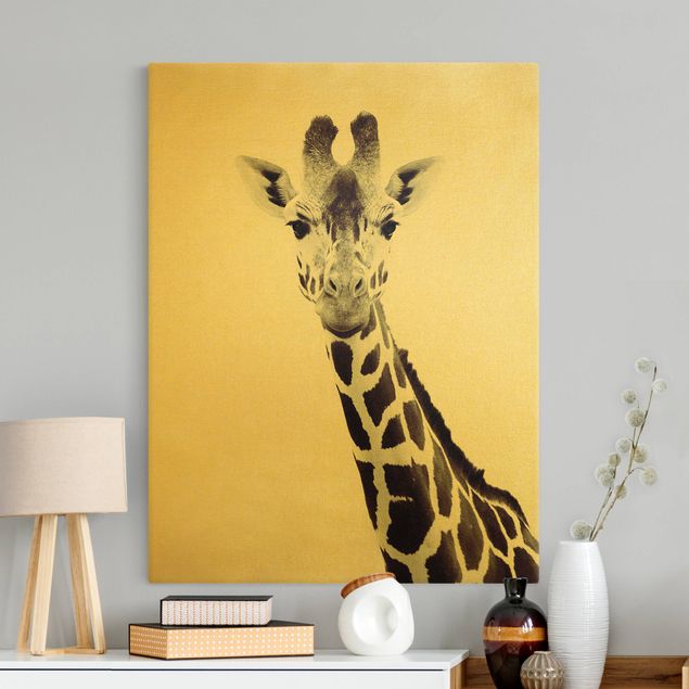 Obrazy zwierzęta Portret żyrafy w czerni i bieli