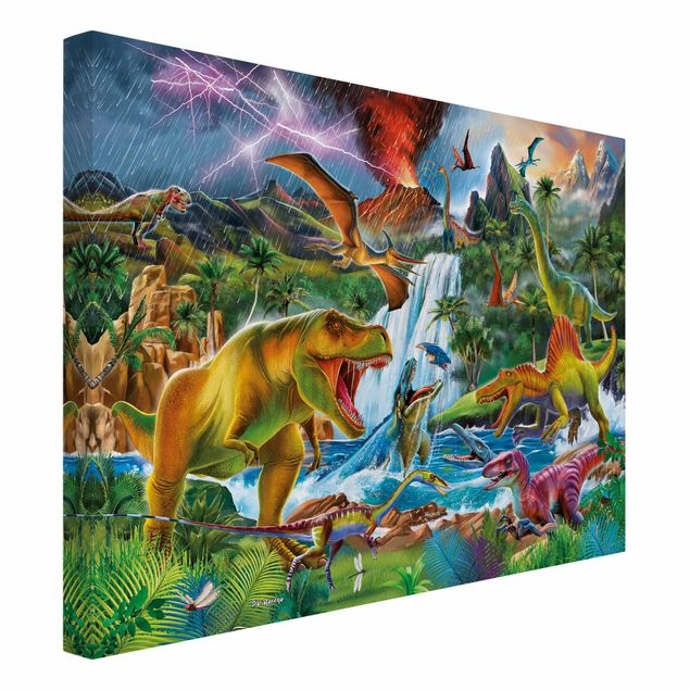 Kolorowe obrazy Dinozaury w czasie pierwotnej burzy