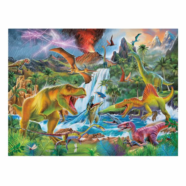 Obrazy na płótnie zwierzęta Dinozaury w czasie pierwotnej burzy