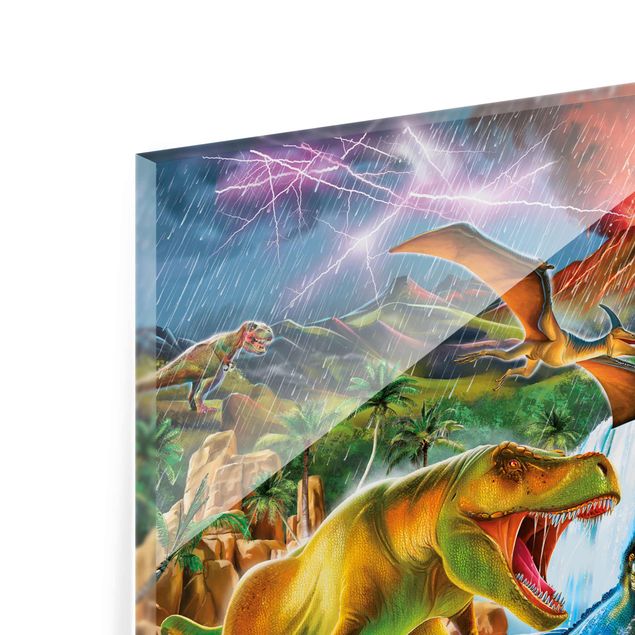 Obraz kolorowy Dinozaury w czasie pierwotnej burzy