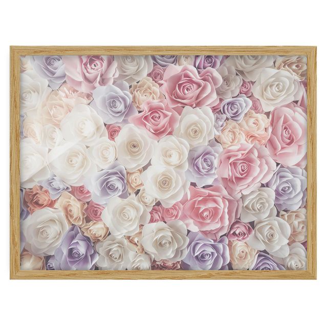 Obrazy w ramie do kuchni Pastelowe papierowe róże artystyczne