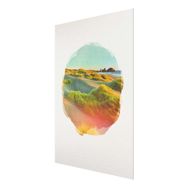 Obrazy na szkle krajobraz Akwarele - Wydmy i trawy nad morzem