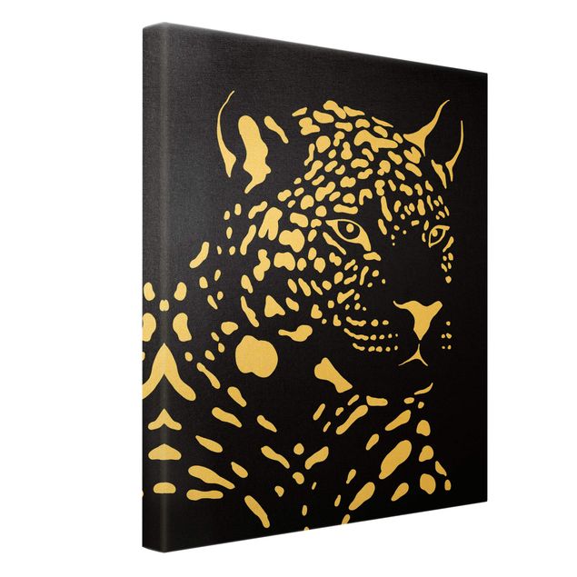 Złoty obraz na płótnie - Safari Animals - Portret lamparta czarny