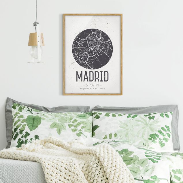 Obrazy w ramie do łazienki Mapa miasta Madryt - Retro