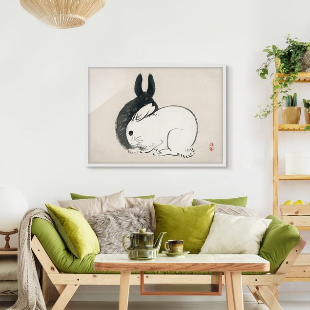Obrazy w ramie do korytarzu Rysunki azjatyckie Vintage Dwa króliczki