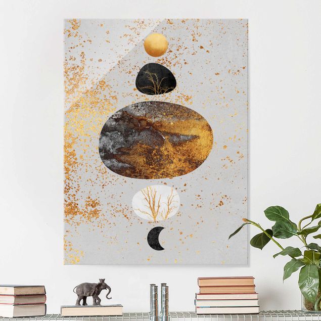 Elisabeth Fredriksson obrazy Słońce i księżyc w złotym połysku
