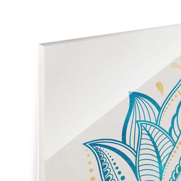 Obraz turkusowy Lotus Ilustracja mandali złoto niebieski