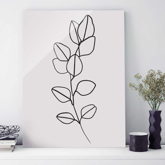 Obrazy Line Art Gałązka liści czarno-biały