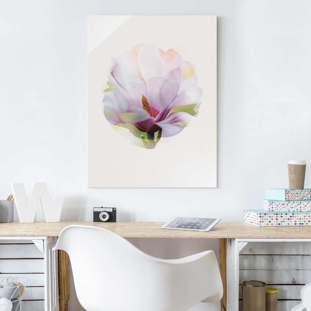 Obrazy na szkle portret Akwarele - Delikatny kwiat magnolii
