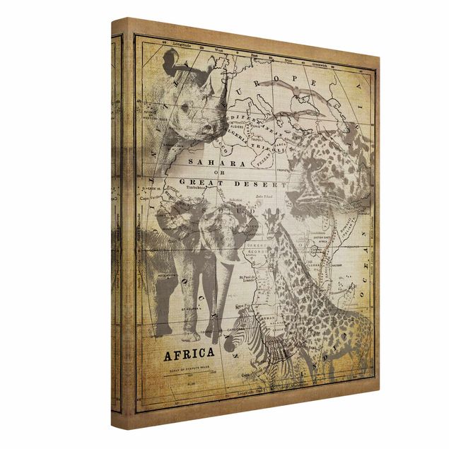 Obrazy retro Kolaż w stylu vintage - Afryka, dzikie zwierzęta